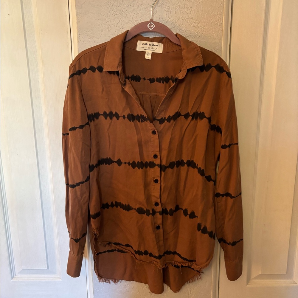 Cloth and Stone for Anthropologie Brown Tie Dye Buttondown Size Small